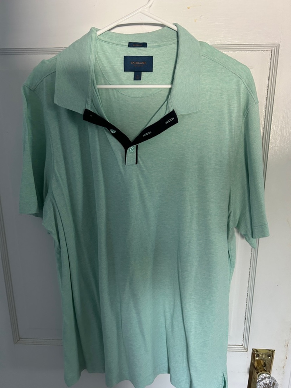 Park Lane Men's Light Mint Polo with Black Contrast Placket